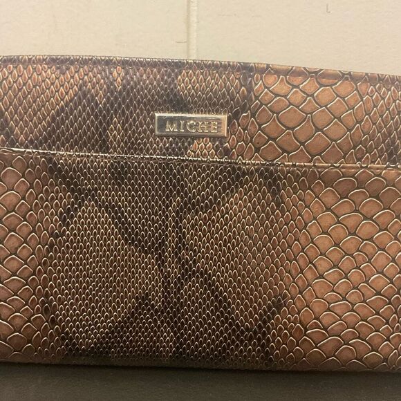Miche Purse Classic Shell Cover Only Jen Brown Leather Snakeskin Print 11.5" - Picture 2 of 10